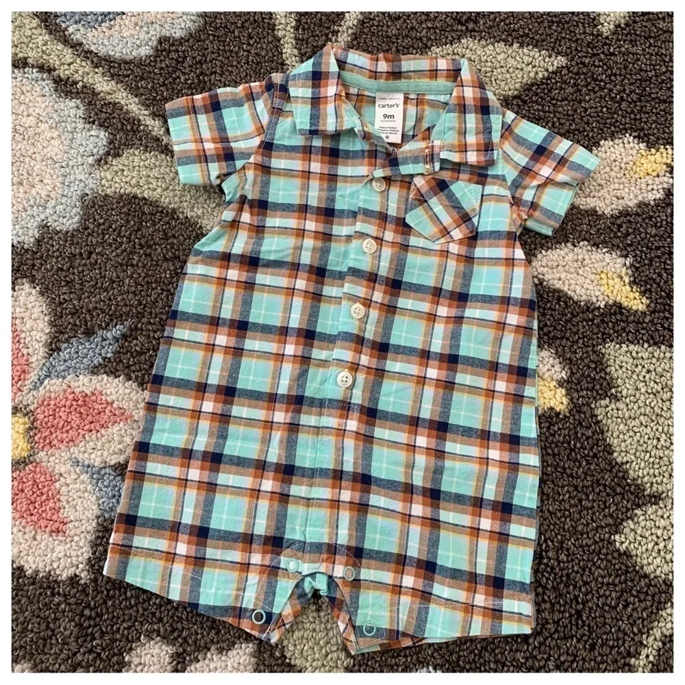 Carter’s Plaid Check Button Snap Playsuit Romper Jumper Baby Outfit 9 Months